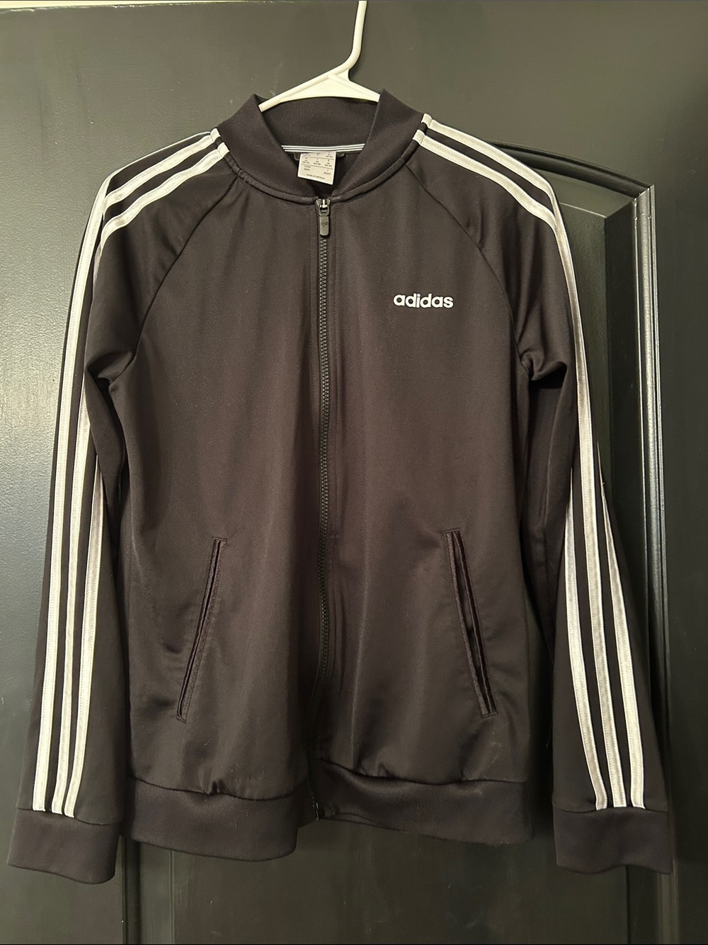 adidas Black Bomber Track Jacket with White Stripes